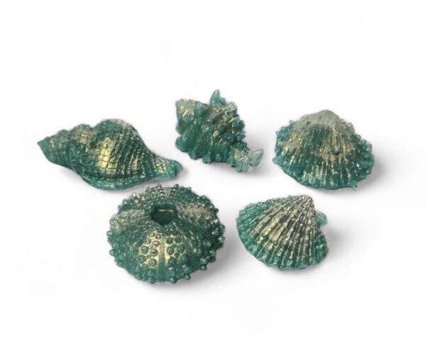 SOO SOAP DENİZ KABUKLARI 5'Lİ SET YEŞİL-GOLD HEDİYELİK DEKORATİF EL YAPIMI