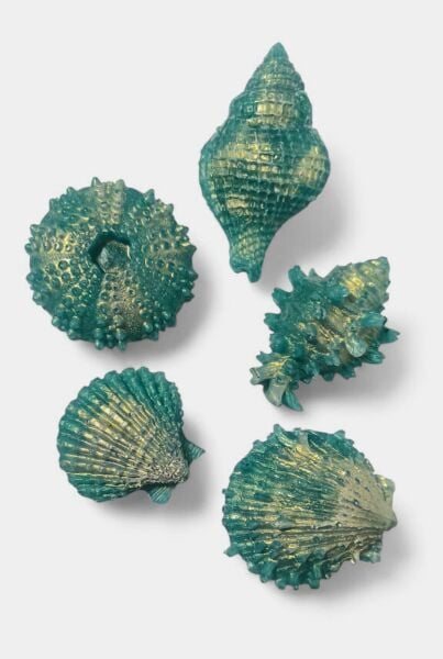 SOO SOAP DENİZ KABUKLARI 5'Lİ SET YEŞİL-GOLD HEDİYELİK DEKORATİF EL YAPIMI