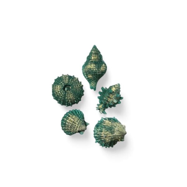 SOO SOAP DENİZ KABUKLARI 5'Lİ SET YEŞİL-GOLD HEDİYELİK DEKORATİF EL YAPIMI