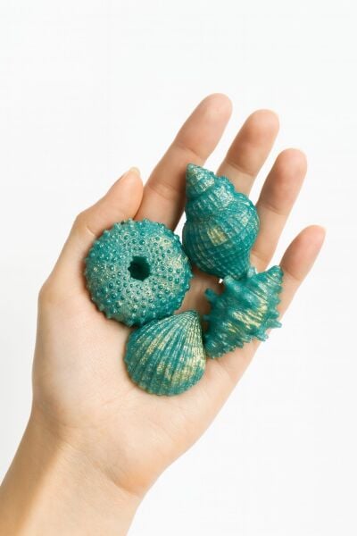 SOO SOAP DENİZ KABUKLARI 5'Lİ SET YEŞİL-GOLD HEDİYELİK DEKORATİF EL YAPIMI