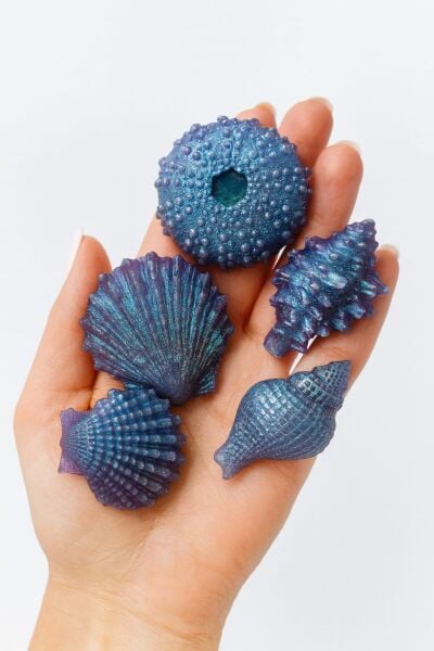 SOO SOAP DENİZ KABUKLARI MOR HOLOGRAMLI 5 Lİ SABUN SETİ HEDİYELİK DEKORATİF EL YAPIMI