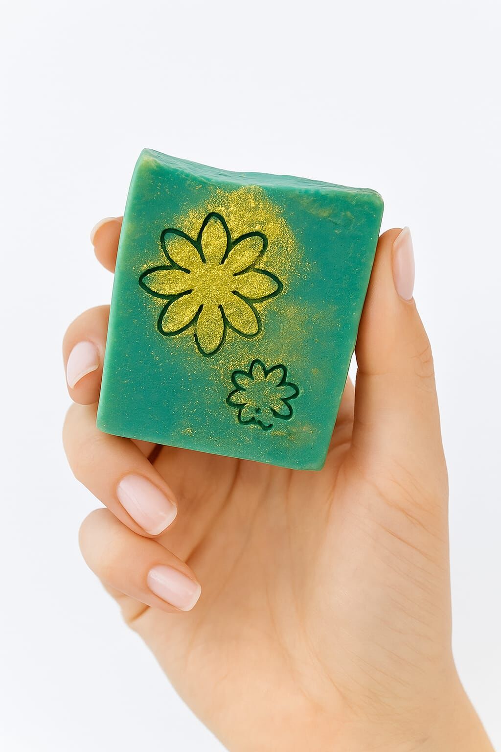 SOO SOAP Zümrüt Gold Çiçek Detaylı El Yapımı Hediyelik Dekoratif Sabun Dilimi