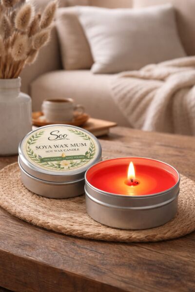 SOO SOYA WAX MUM METAL KUTUDA 100 CC EL YAPIMI HEDİYELİK DEKORATİF