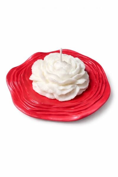 SOO GÜL MUM VE TABAK İKİLİ SET HEDİYELİK DEKORATİF EL YAPIMI