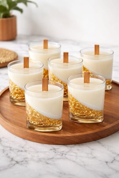 SOO GOLD DETAYLI BARDAK MUM HEDİYELİK DEKORATİF EL YAPIMI