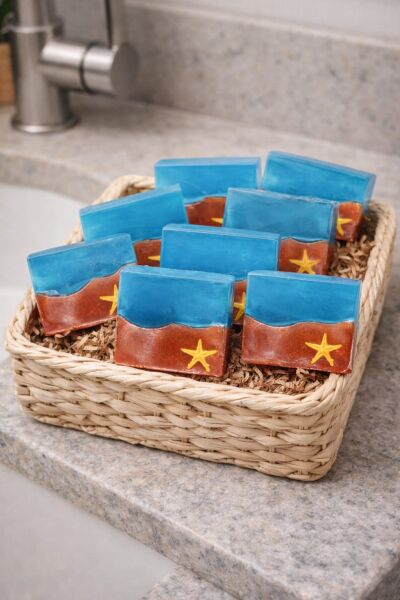 SOO SOAP DENİZ TEMALI DENİZ YILDIZLI EL YAPIMI HEDİYELİK DEKORATİF SABUN DİLİMİ