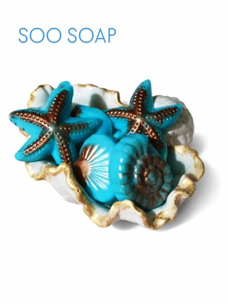 Soo Soap Deniz Temalı Dekoratif Sabun Seti – Kabuk Kase İçinde El Yapımı Banyo & Hediye Seti