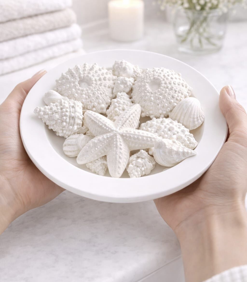 SOO MARİNA KASEDE  DENİZ KABUKLARI KOKULU TAŞ SETİ EL YAPIMI HEDİYELİK DEKORATİF