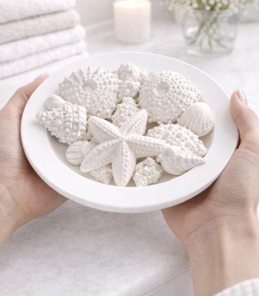 SOO MARİNA KASEDE  DENİZ KABUKLARI KOKULU TAŞ SETİ EL YAPIMI HEDİYELİK DEKORATİF