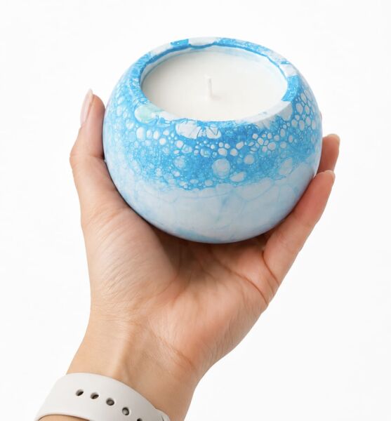 SOO AQUA BUBBLE MUM VE TEPSİ SET EL YAPIMI HEDİYELİK DEKORATİF MUM