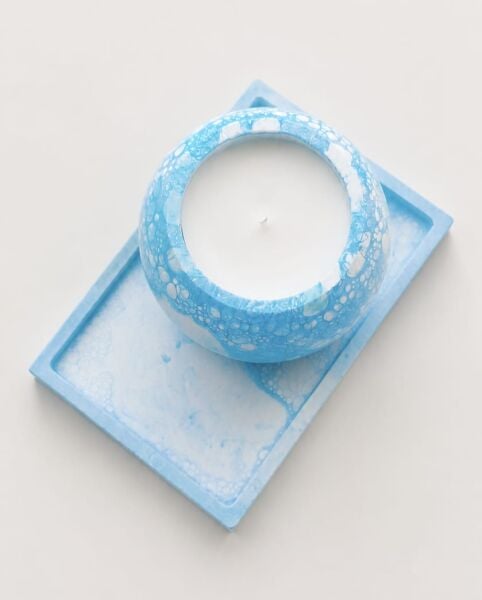 SOO AQUA BUBBLE MUM VE TEPSİ SET EL YAPIMI HEDİYELİK DEKORATİF MUM