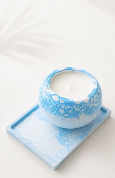 SOO AQUA BUBBLE MUM VE TEPSİ SET EL YAPIMI HEDİYELİK DEKORATİF MUM