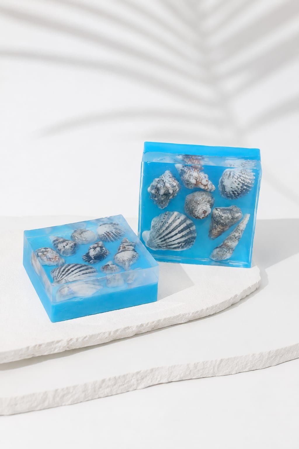 SOO SOAP El Yapımı Deniz Kabuğu Figürlü Dekoratif Sabun – Okyanus Temalı Mavi Sabun – 2'li Set